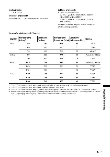 Sony KDL-46S2530 - KDL-46S2530 Istruzioni per l'uso Ceco