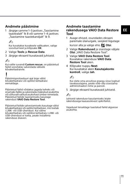 Sony SVE1712P1E - SVE1712P1E Guide de d&eacute;pannage Estonien