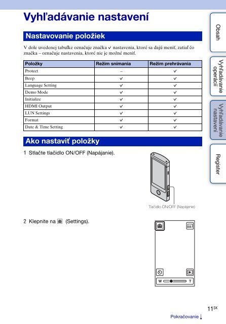 Sony MHS-TS20K - MHS-TS20K Istruzioni per l'uso Slovacco