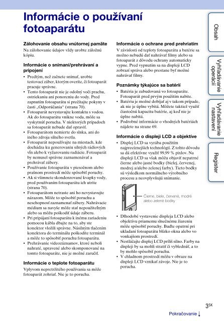 Sony MHS-TS20K - MHS-TS20K Istruzioni per l'uso Slovacco