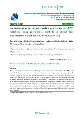 An investigating on the soil standard penetration test (SPT) variations, using geostatistical methods in Chehel Baze National Park of Mashhad city, North East of Iran