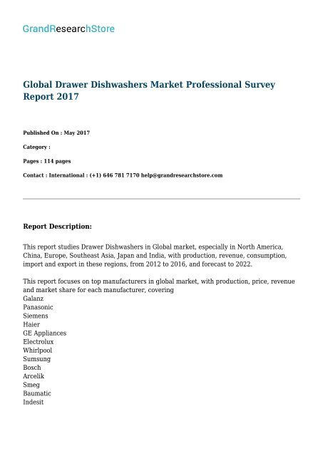 Global Drawer Dishwashers Market Professional Survey Report 2017