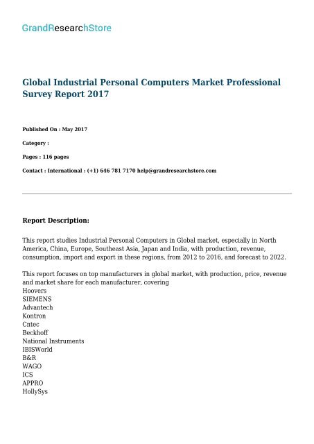 Global Industrial Personal Computers Market Professional Survey Report 2017