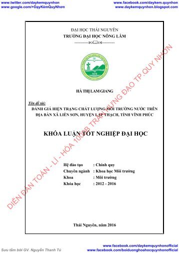 Đánh giá hiện trạng chất lượng môi trường nước trên địa bàn xã liễn sơn huyện lập thạch tỉnh vĩnh phúc