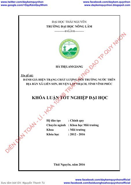 Đánh giá hiện trạng chất lượng môi trường nước trên địa bàn xã liễn sơn huyện lập thạch tỉnh vĩnh phúc