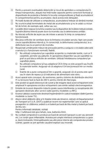 Sony SVT1312V1E - SVT1312V1E Documents de garantie Roumain