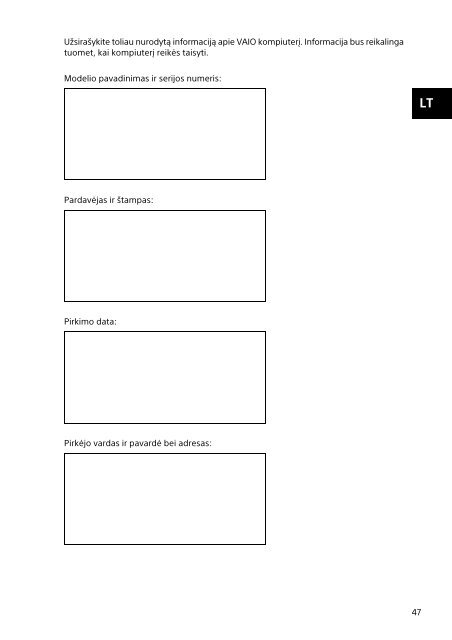 Sony SVT1312V1E - SVT1312V1E Documents de garantie Estonien