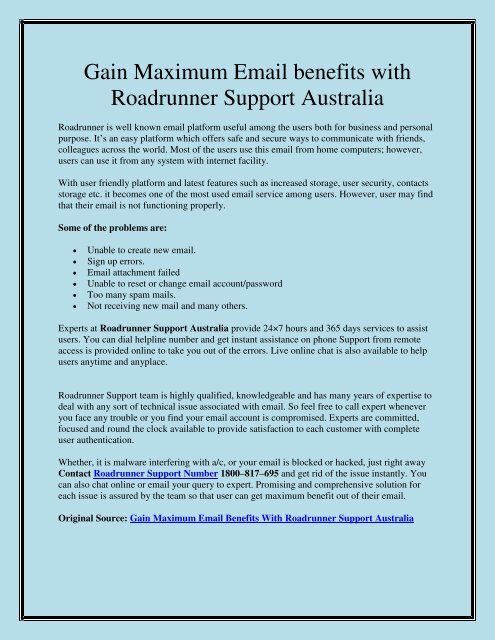 Gain maximum email benefits with Roadrunner Support Australia