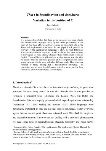 That-t in Scandinavian and elsewhere: Variation in ... - Terje Lohndal