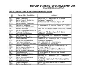 CENTER : - tripura state co-operative bank