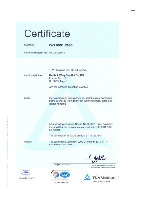 Certificate - weig karton