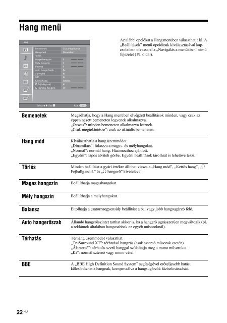 Sony KDL-26S2000 - KDL-26S2000 Mode d'emploi Hongrois