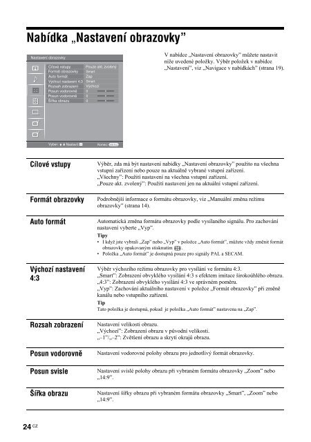 Sony KDL-26S2000 - KDL-26S2000 Mode d'emploi Tch&egrave;que