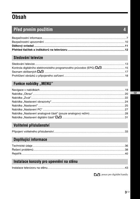 Sony KDL-26S2000 - KDL-26S2000 Mode d'emploi Tch&egrave;que