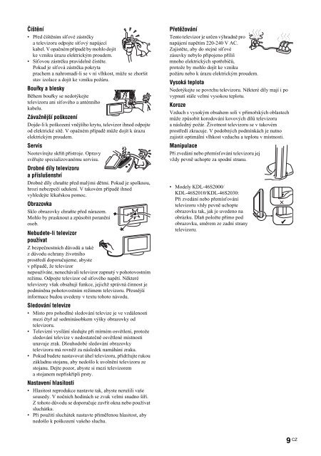 Sony KDL-26S2000 - KDL-26S2000 Mode d'emploi Tch&egrave;que