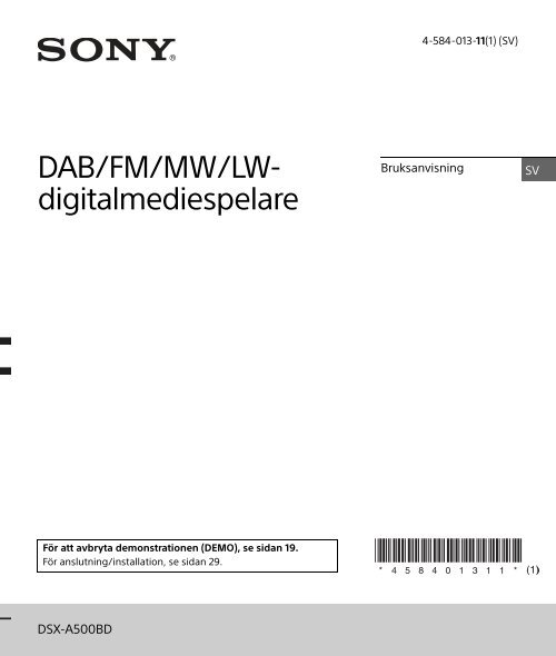 Sony DSX-A500BD - DSX-A500BD Consignes d&rsquo;utilisation Su&eacute;dois