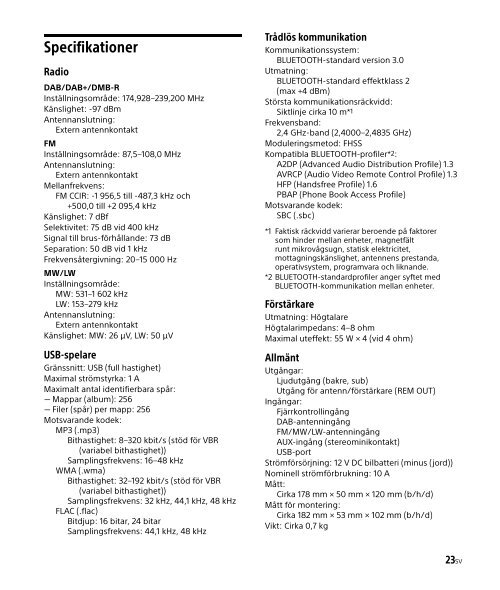 Sony DSX-A500BD - DSX-A500BD Consignes d&rsquo;utilisation Su&eacute;dois