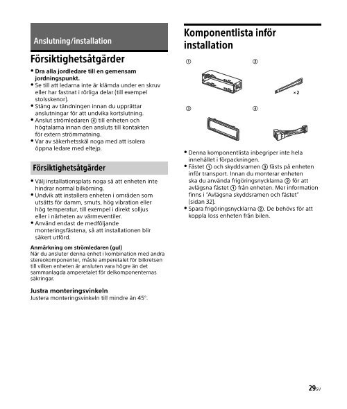 Sony DSX-A500BD - DSX-A500BD Consignes d&rsquo;utilisation Su&eacute;dois