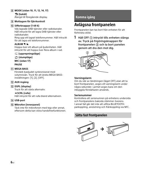 Sony DSX-A500BD - DSX-A500BD Consignes d&rsquo;utilisation Su&eacute;dois