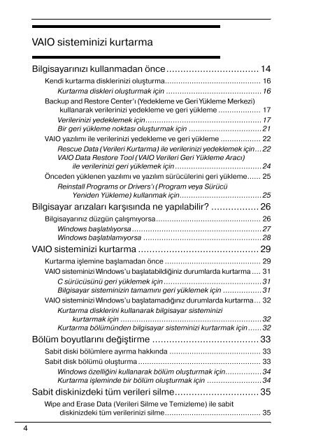 Sony VGX-TP3Z - VGX-TP3Z Guide de d&eacute;pannage Turc