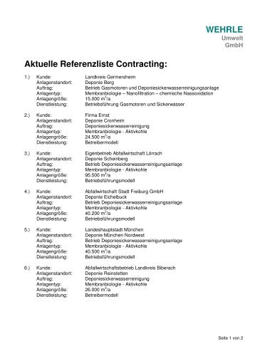 Aktuelle Referenzliste Contracting - WEHRLE Umwelt GmbH