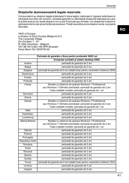 Sony VPCS11M1E - VPCS11M1E Documents de garantie Polonais