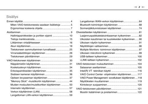 Sony VPCS11M1E - VPCS11M1E Mode d'emploi Finlandais