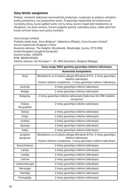 Sony SVS1512V1E - SVS1512V1E Documents de garantie Estonien