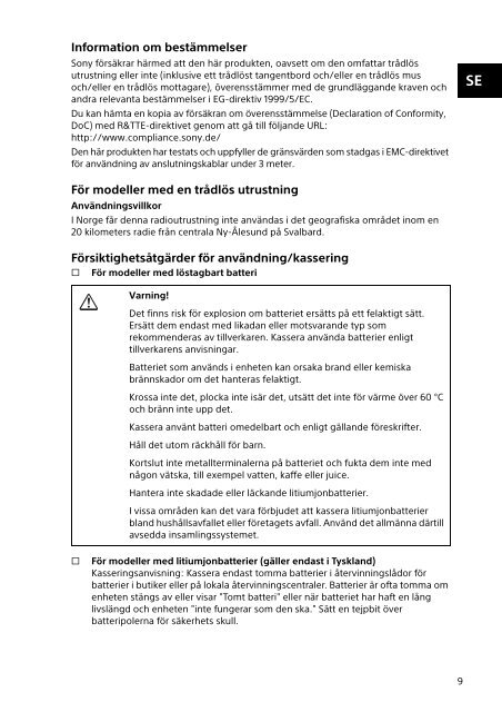 Sony SVS1512V1E - SVS1512V1E Documents de garantie Danois