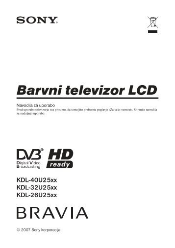 Sony KDL-40U2530 - KDL-40U2530 Mode d'emploi SlovÃ©nien