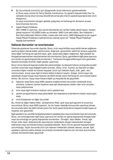 Sony VGN-CS31SR - VGN-CS31SR Documents de garantie Turc