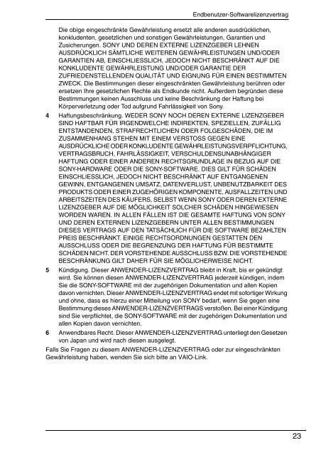 Sony VGN-CS31SR - VGN-CS31SR Documents de garantie Allemand
