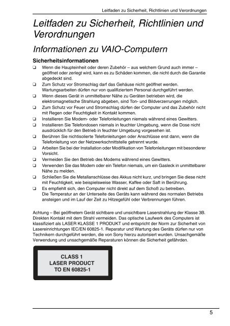 Sony VGN-CS31SR - VGN-CS31SR Documents de garantie Allemand