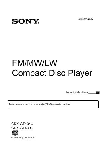 Sony CDX-GT430U - CDX-GT430U Mode d'emploi Roumain