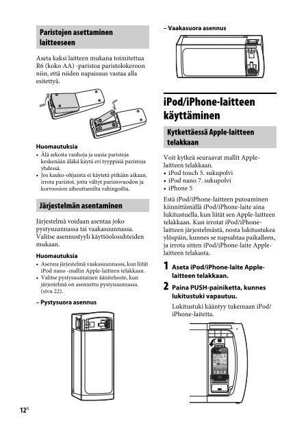 Sony FST-GTK17iP - FST-GTK17IP Mode d'emploi Finlandais