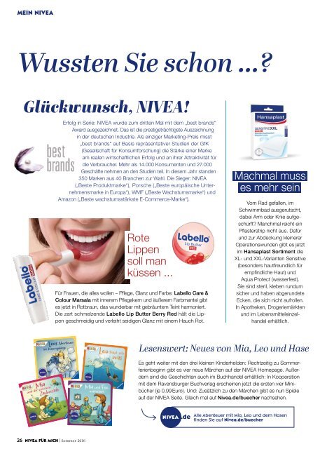 NIVEA FÜR MICH Magazin – Sommer 2016