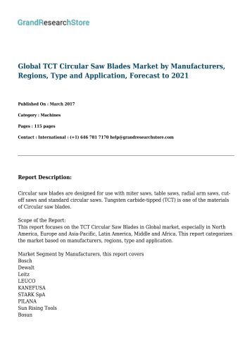 Global TCT Circular Saw Blades Market Professional Survey Report 2017