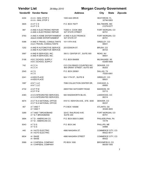 Vendor List Morgan County Government