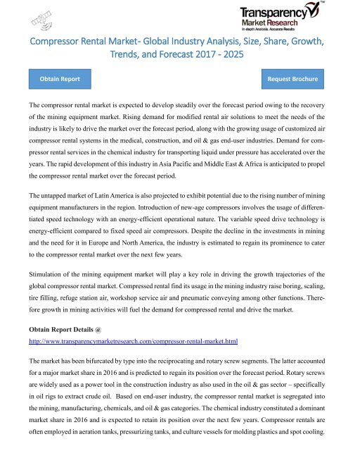 Compressor Rental Market - Global Industry Analysis, Size, Share, Growth, Trends, and Forecast 2017 - 2025