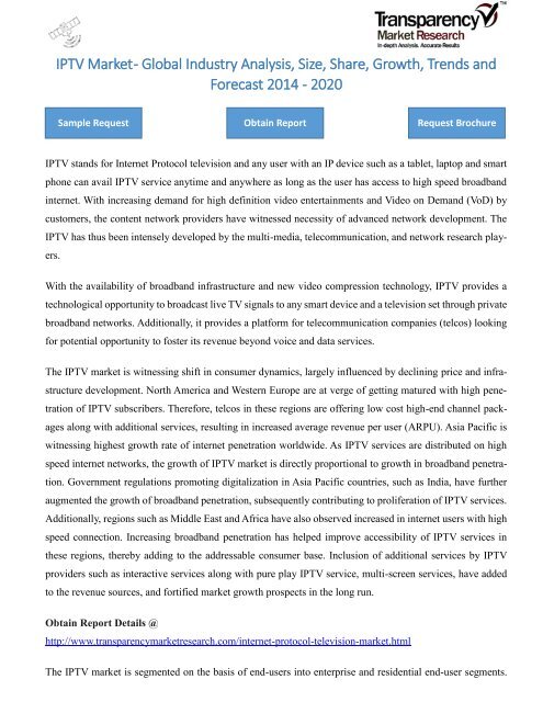 IPTV Market - Global Industry Analysis, Size, Share, Growth, Trends and Forecast 2014 - 2020