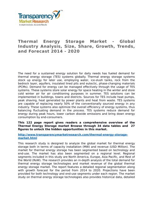 Thermal Energy Storage Market - Global Industry Analysis, Size, Share ...