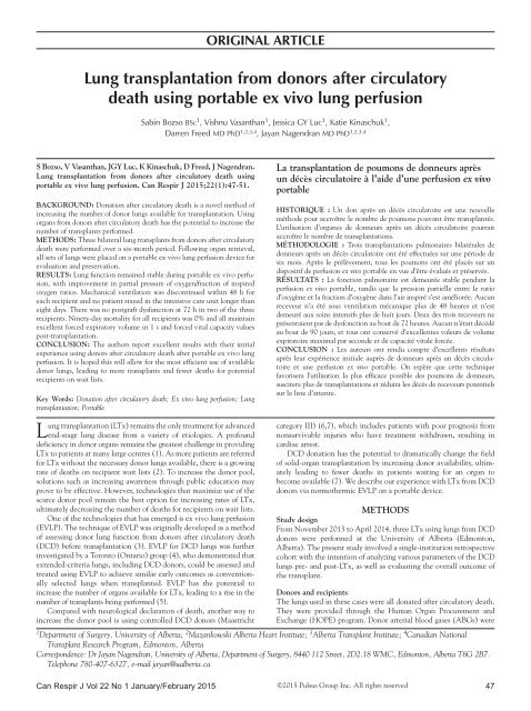 Lung transplantation from donors after circulatory death using portable ex vivo lung perfusion.