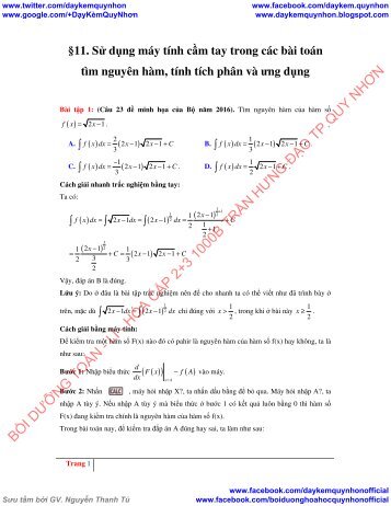 Sử dụng máy tính cầm tay trong các bài toán tìm nguyên hàm, tính tích phân và ứng dụng - số phức - hình học giải tích trong không gian