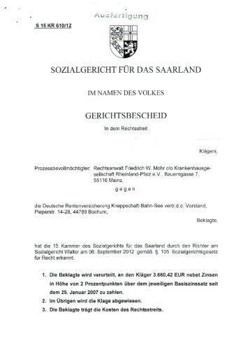 SOZIALGERICHT FÜR DAS SAARLAND ... - Mohr, Friedrich W.