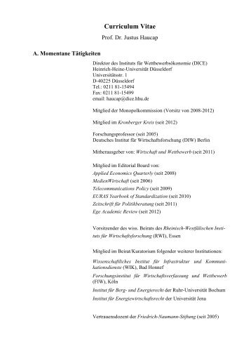Curriculum Vitae - DICE - Heinrich-Heine-Universität Düsseldorf