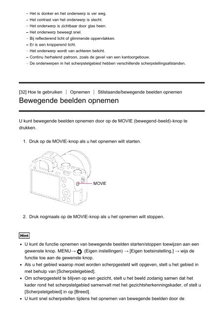 Sony ILCE-7SM2 - ILCE-7SM2 Manuel d'aide N&eacute;erlandais