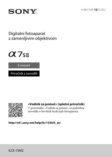 Sony ILCE-7SM2 - ILCE-7SM2 Mode d'emploi SlovÃ©nien