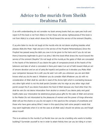 Advice to the murids from Sheikh Ibrahima Fall