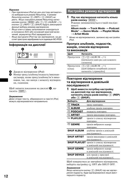 Sony CDX-GT55iP - CDX-GT55IP Mode d'emploi Ukrainien