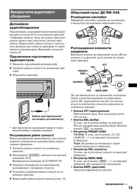Sony CDX-GT55iP - CDX-GT55IP Mode d'emploi Ukrainien